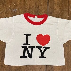 Women’s'I Love NY' Red and White Cropped Ringer T-Shirt